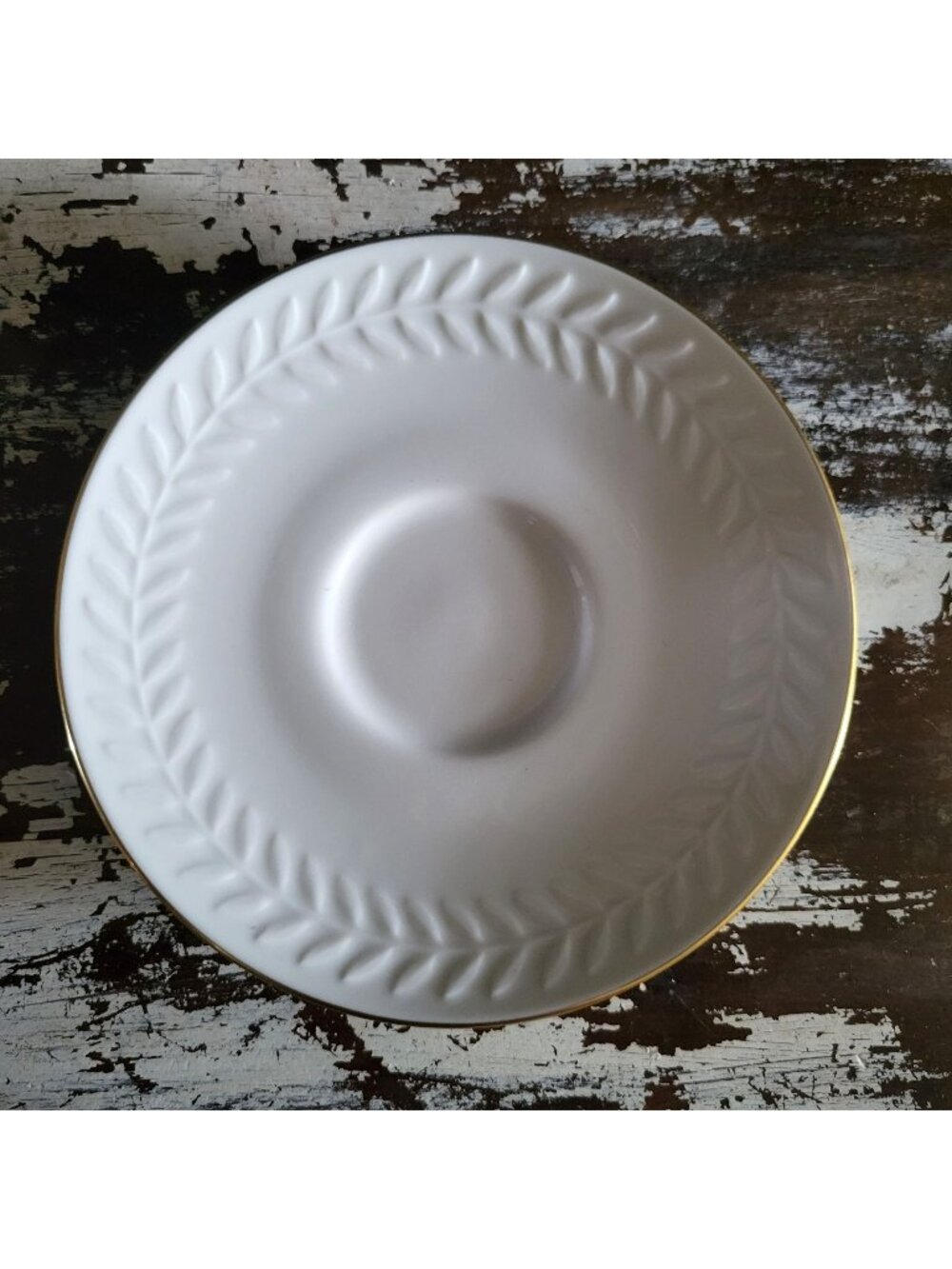Vintage Shenango China Carlton Shape Laurel Leaf Saucer White with Gold Trim